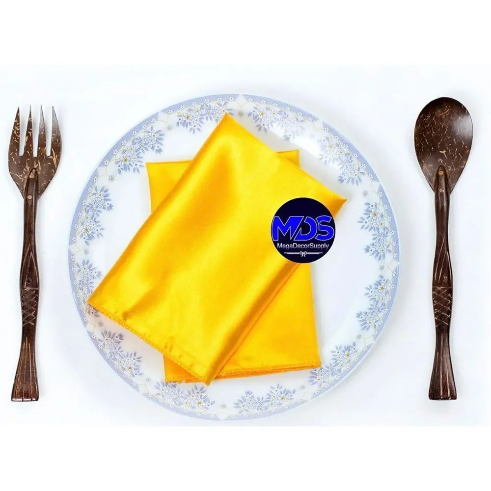 MDS pack of 11Pieces Wedding Satin Napkin Square 12 X 12 Inches  - yellow gold‎